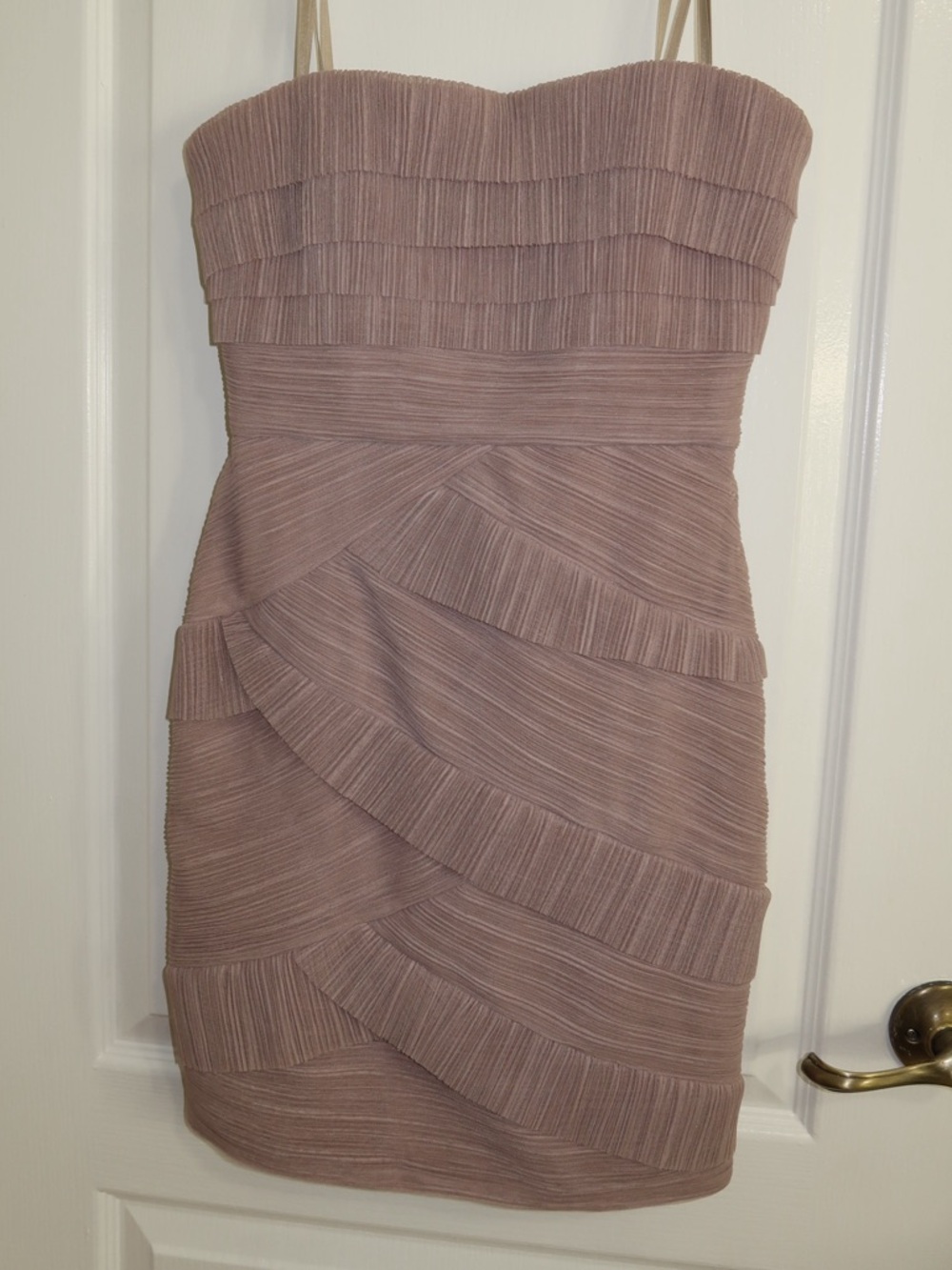 BCBGMAXAZRIA Jorie Pleated Strap Cocktail Dress Sepia Blush